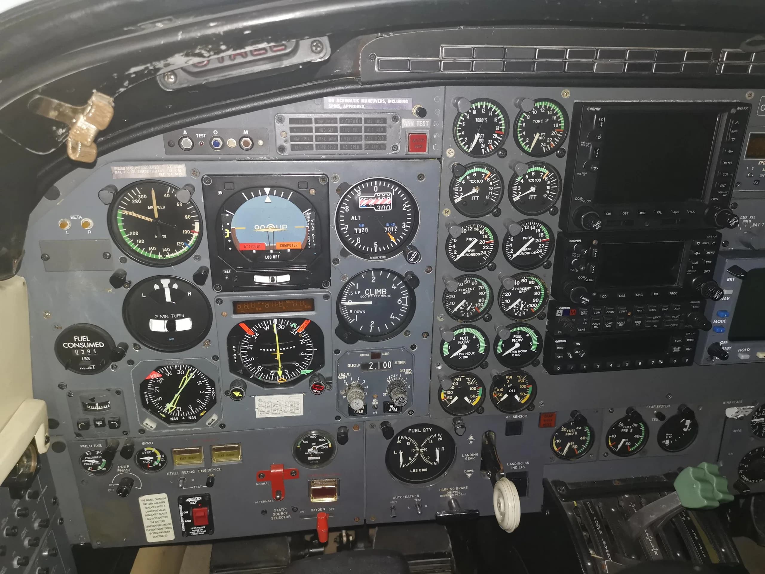 Close-up view of the aircraft's instrument panel.