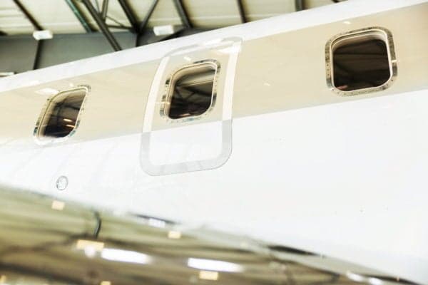 Close-up of the windows on a Global Express aircraft.