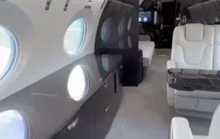 View of the cabin seating and side console.