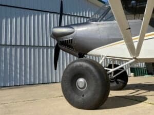 Close up of the front of a Carbon Cub aircraft.