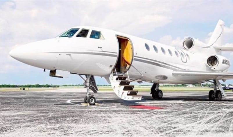 Falcon 2000EX EASy with airstair door open.
