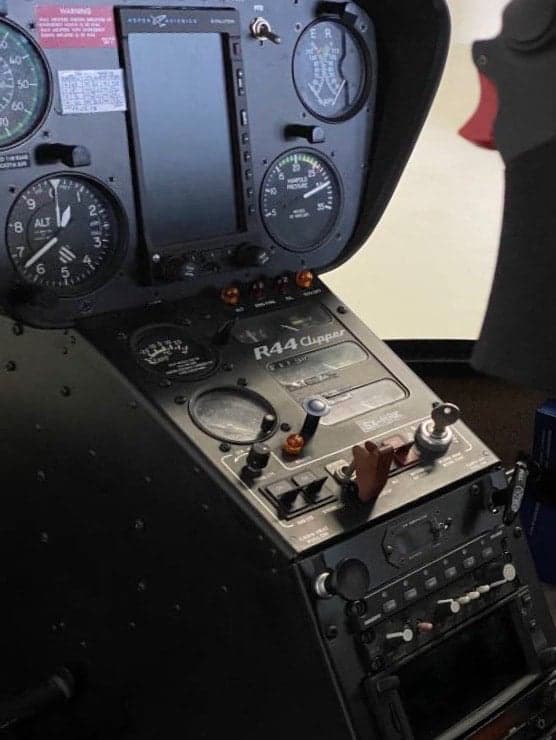 Close-up of the instrument panel in the Robinson R44 Clipper helicopter.