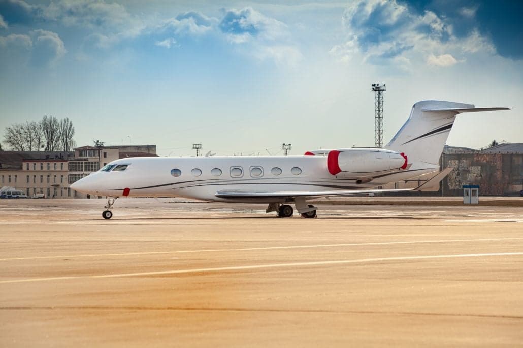 A Gulfstream G550 parked on the tarmac.
