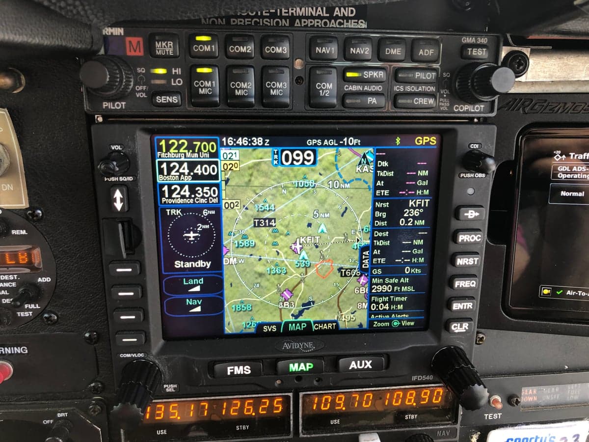Close-up of the aircraft's Avidyne GPS display.