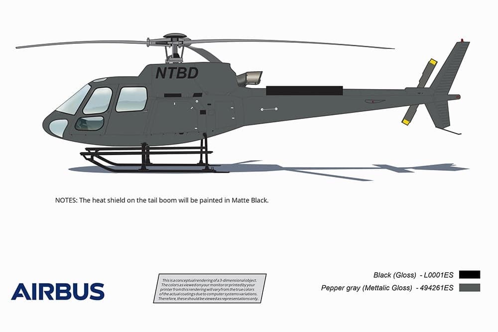 A diagram of an Airbus helicopter with color swatches.