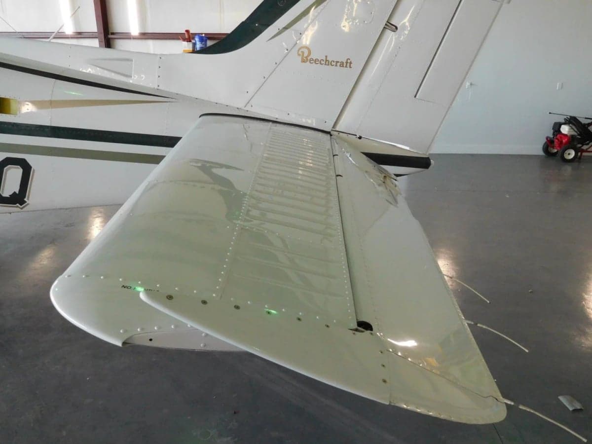 Close-up of the tail and wing of the Beechcraft Baron.
