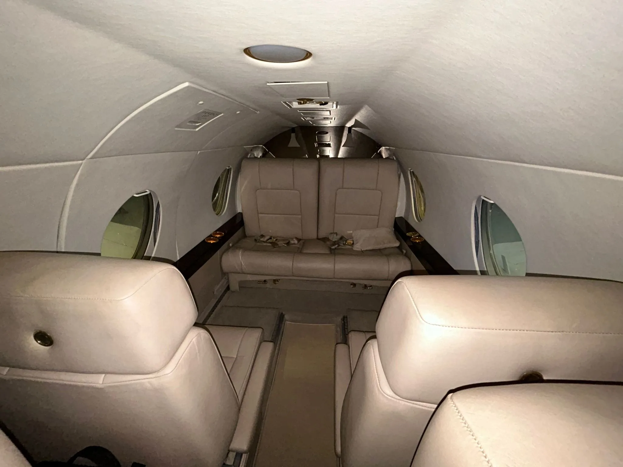 View of the aircraft interior seats.