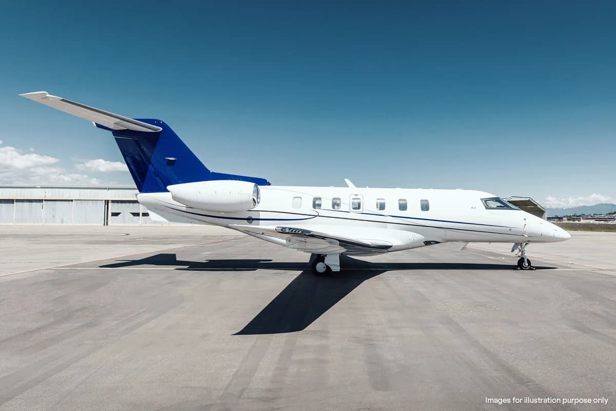 Pilatus PC-24 side view on the tarmac.