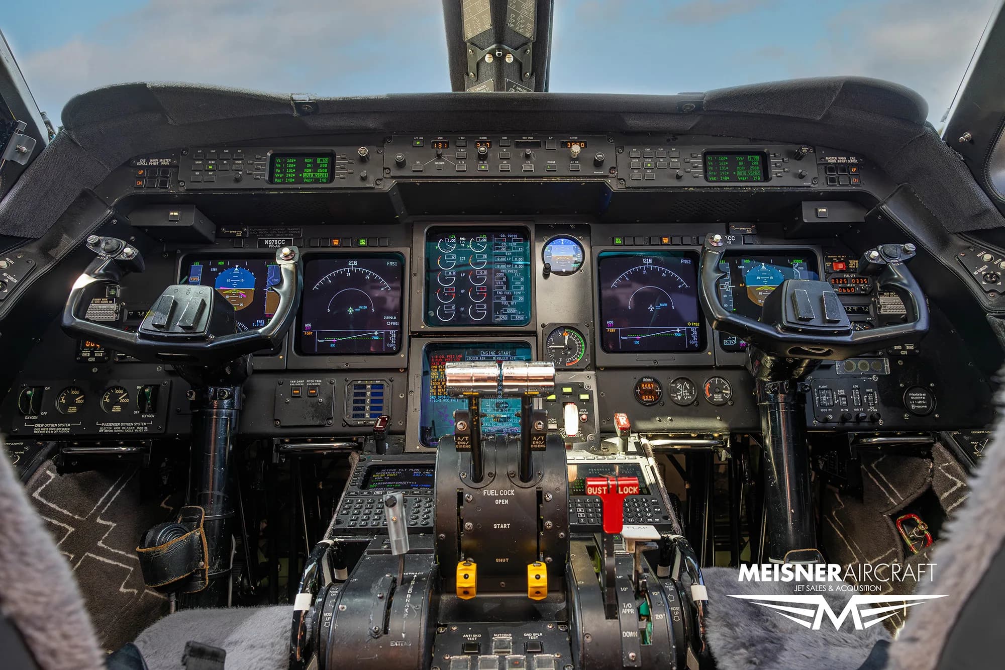 Detailed view of the Gulfstream G550 cockpit instrument panel.