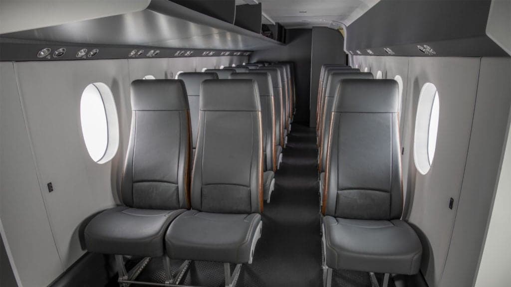 Cessna Skycourier passenger cabin interior with gray seats.