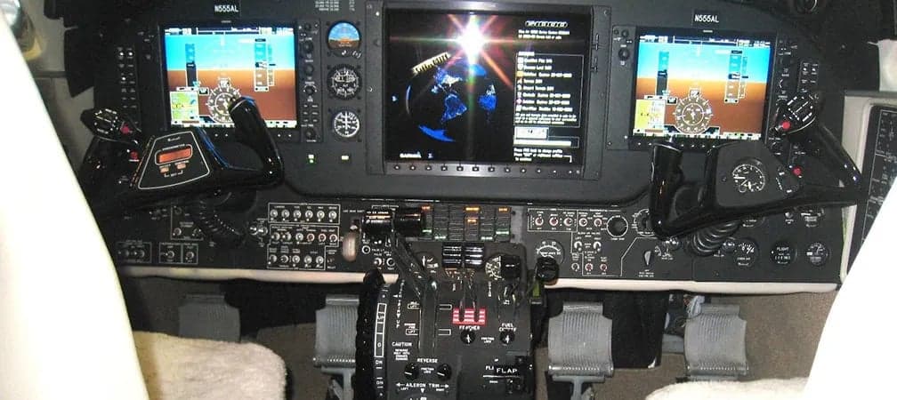 King Air cockpit with modern avionics.