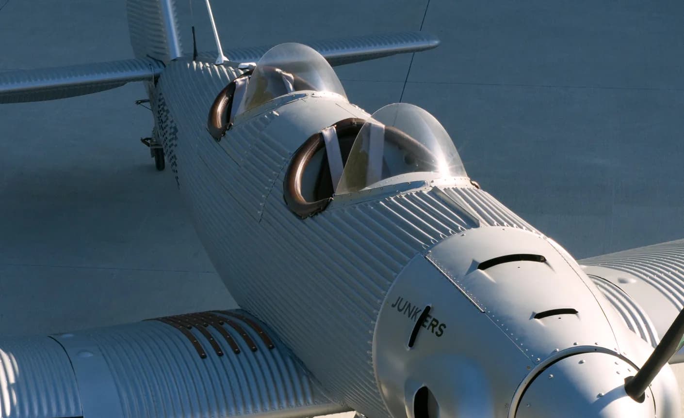 Close-up of the cockpit area of a Junkers aircraft.