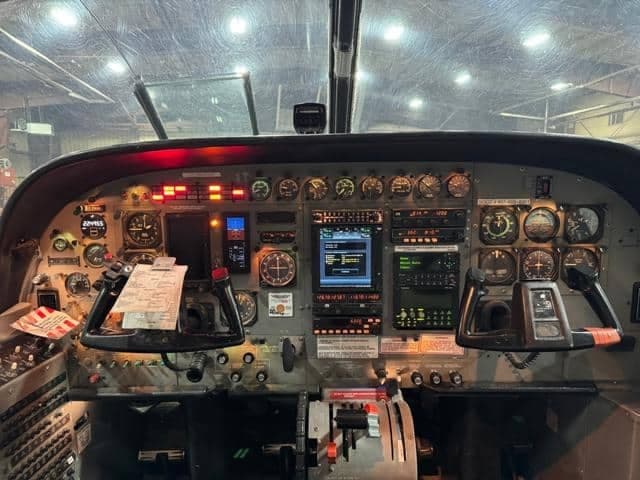 Detailed view of the aircraft's instrument panel and controls.