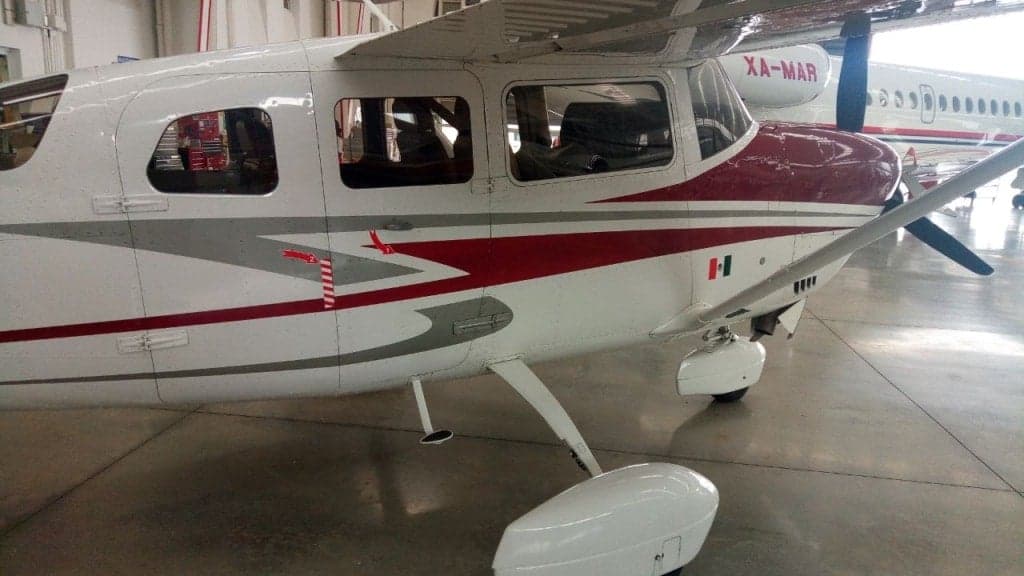 Close up of the side of the Cessna XB-LRD, showing the paint scheme.
