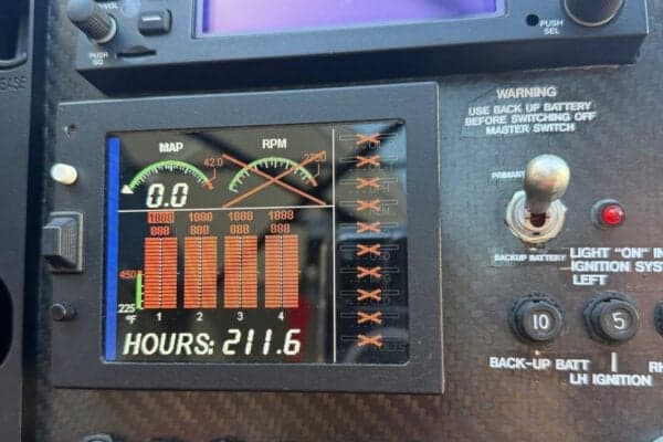 Close-up of the aircraft's digital engine monitoring display.