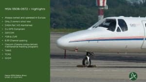 A Cessna Citation Bravo aircraft parked on the tarmac.