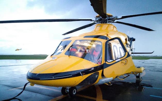 A close-up view of the Agusta AW139 helicopter on the ground.