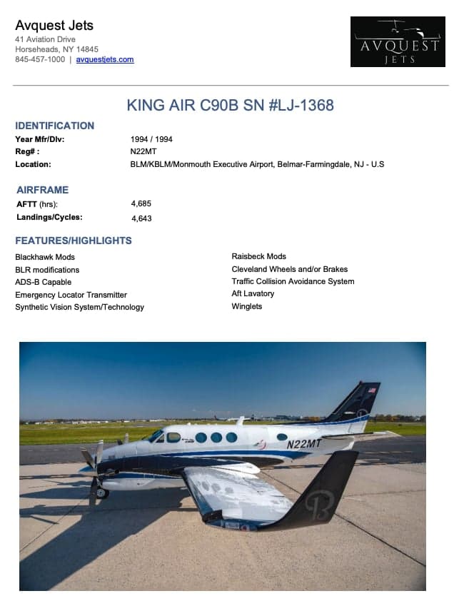 N22MT King Air C90B on the tarmac.
