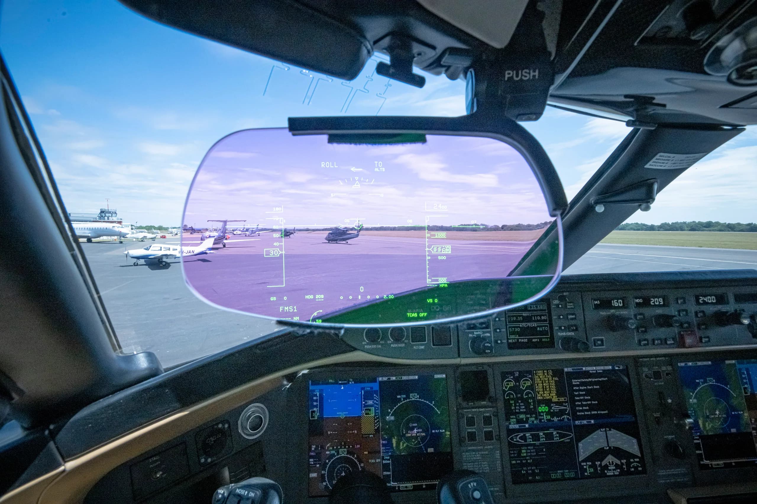 A view from the cockpit with a heads-up display.