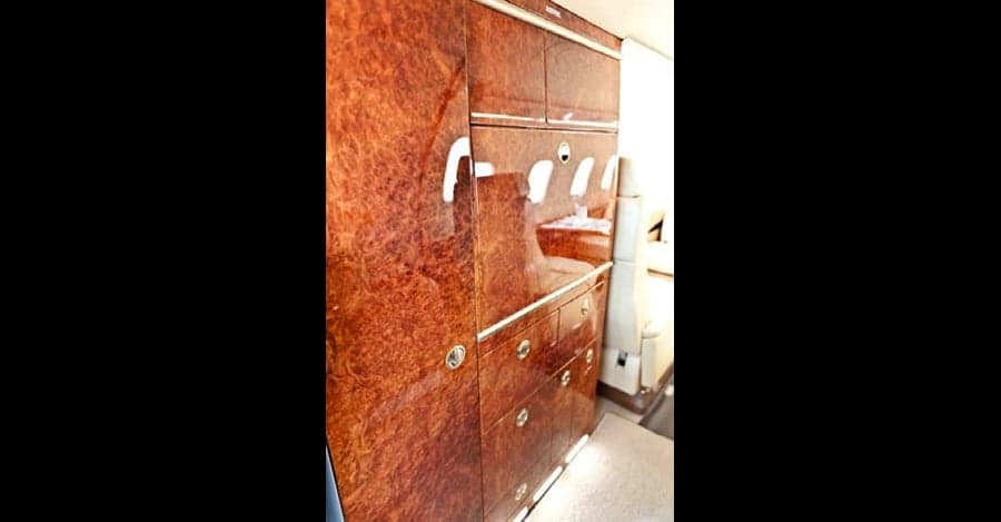 Close-up of the aircraft's wooden cabinetry.
