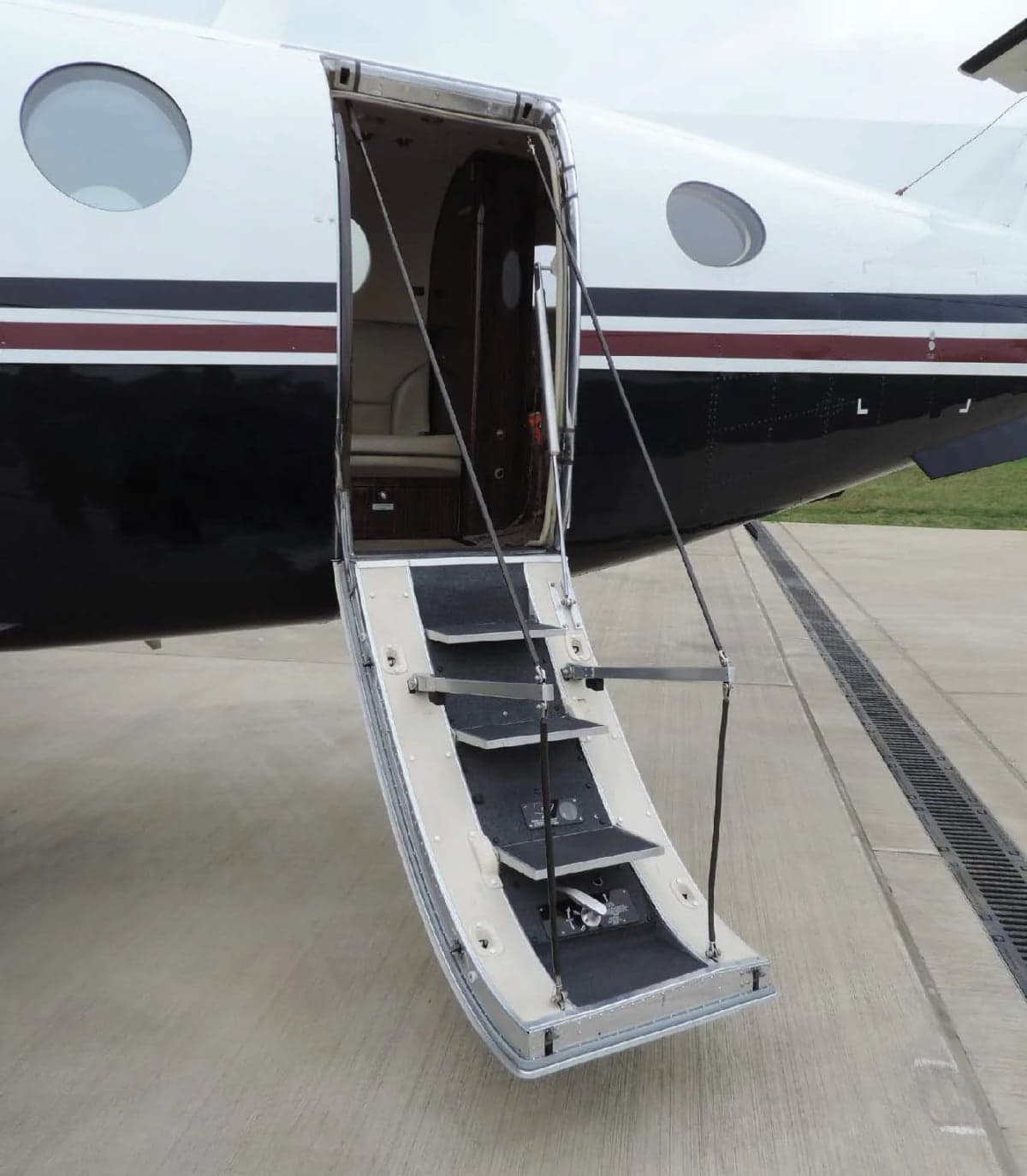 Aircraft stairs extended from the side of the plane.
