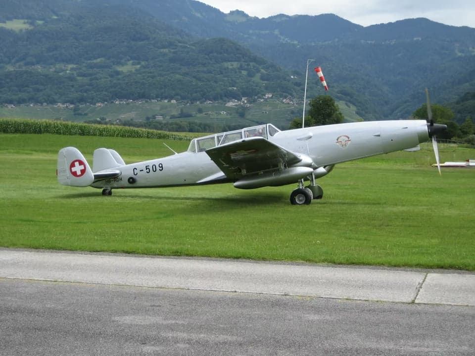 P-3 Pilatus parked on the tarmac with Swiss markings.