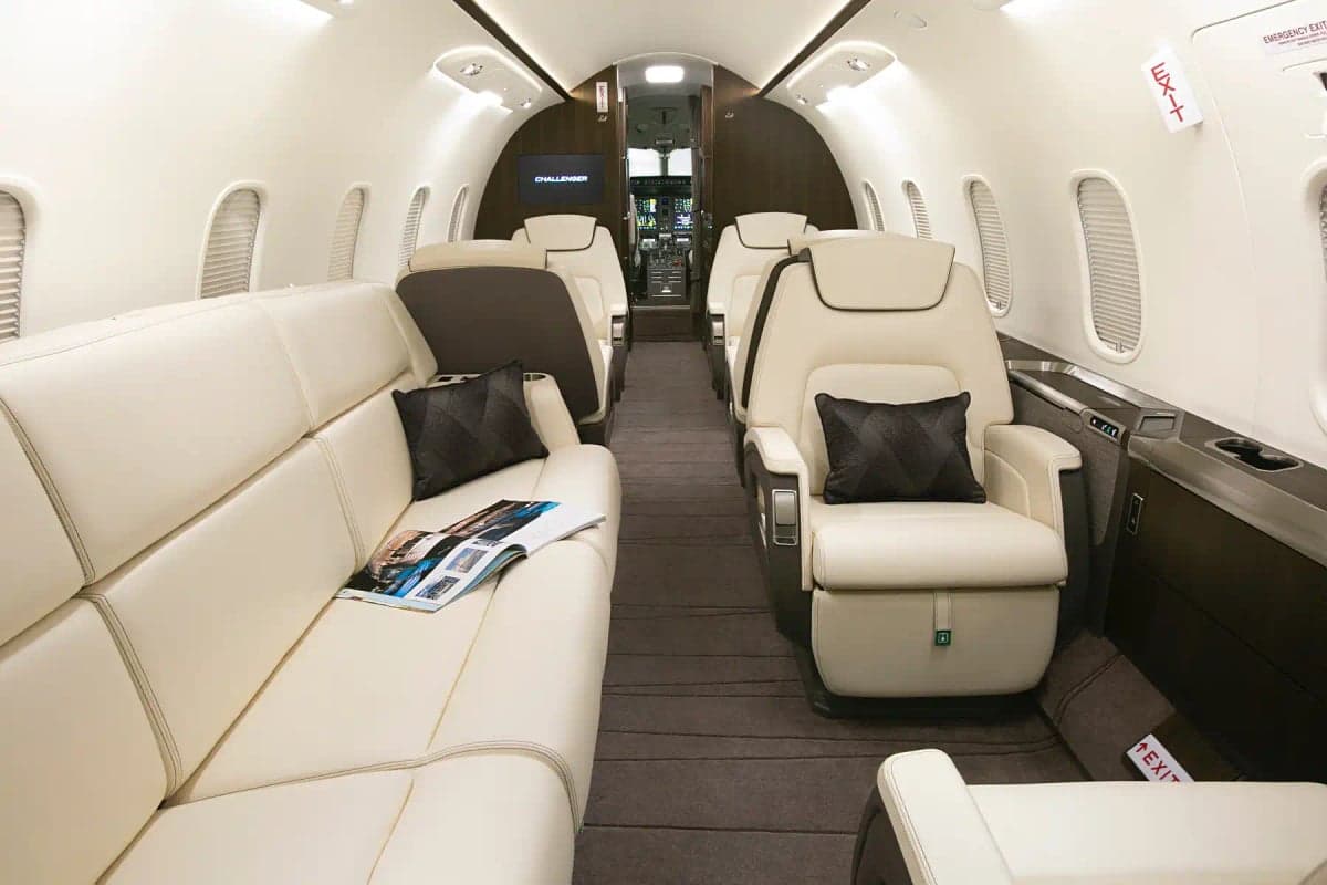 View of the aircraft's interior showing the seating arrangement and cabin layout.
