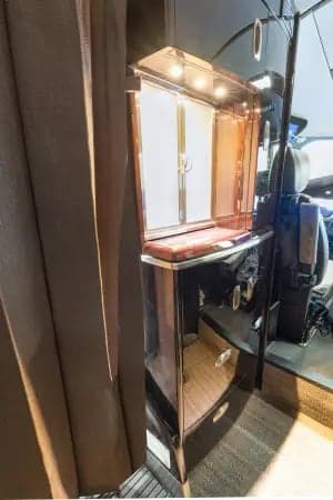 Cockpit view of the aircraft with sheepskin seat covers.