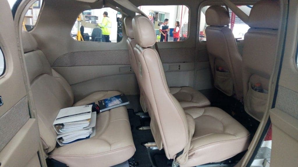 Interior of the Cessna XB-LRD, showing the seats and cabin.