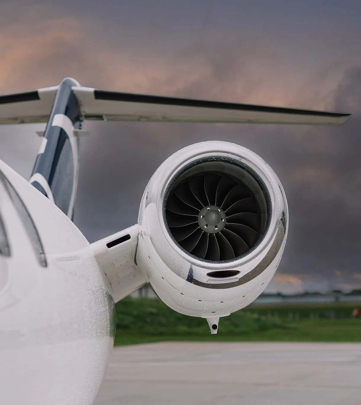 Close-up of the engine of a Cessna Citation CJ2 aircraft.