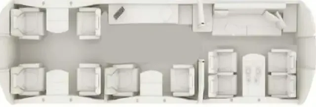 A diagram of the interior layout of a Bombardier Global Express business jet.