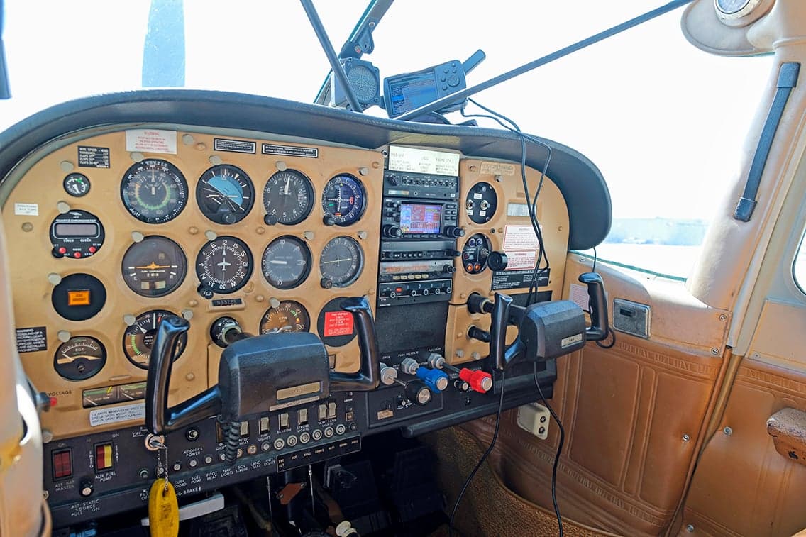 Close-up of the Cessna 206 instrument panel.