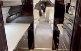View of the galley and cabin of the aircraft.