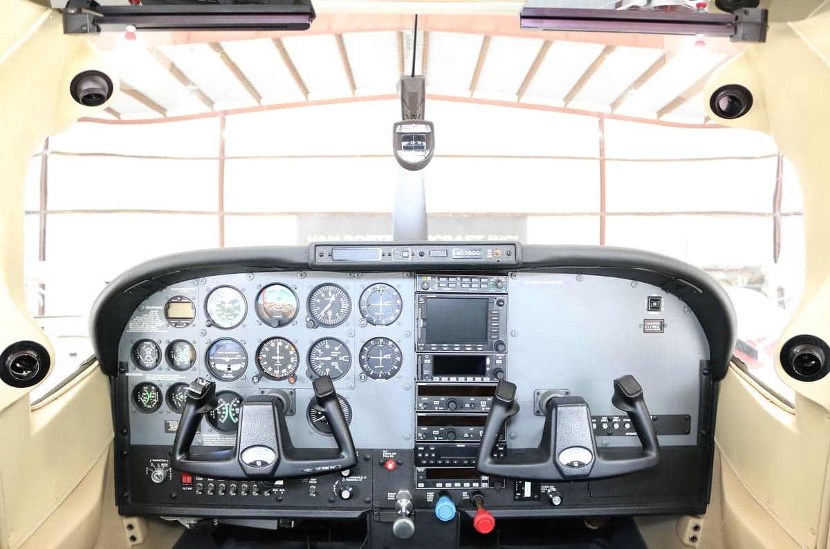 The instrument panel of an aircraft cockpit.