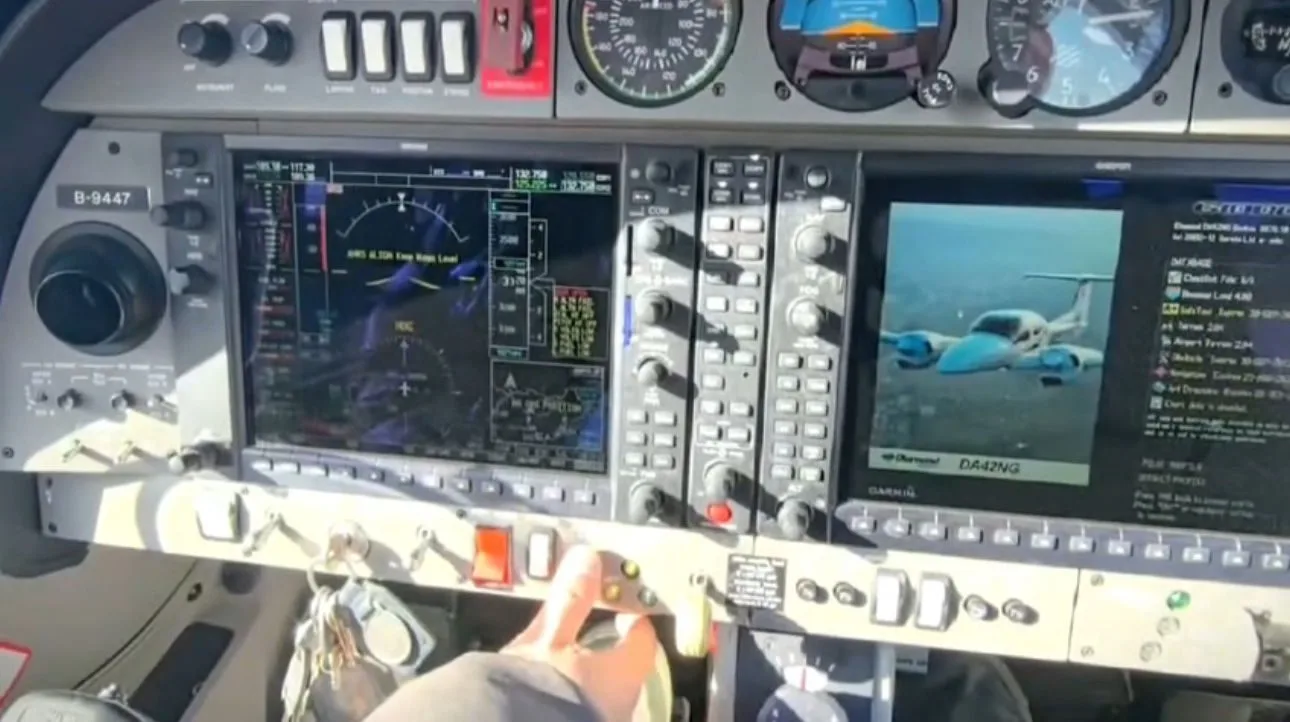 Avionics and instrument panel of a Diamond DA42 aircraft.