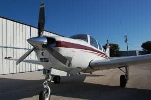 Close up of the front of a Beechcraft Bonanza.
