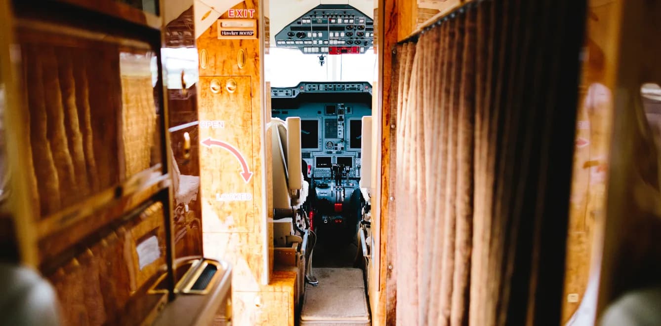 View of the aircraft's cockpit from the cabin.