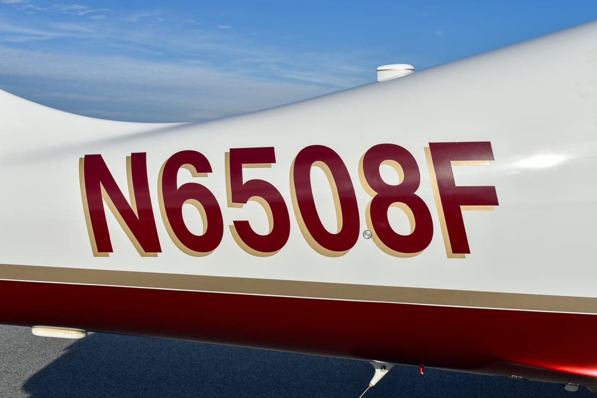 Front quarter view of the Lancair Columbia 350 aircraft on the ground.