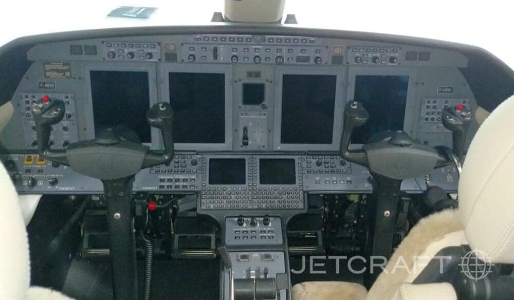 View of the instrument panel in the cockpit.