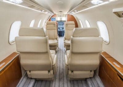 View of the interior cabin of a Learjet 45XR aircraft.