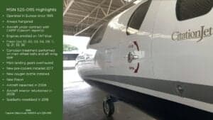 Close-up of the side of the Cessna CitationJet with the CitationJet logo.