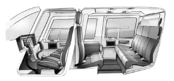 A diagram of the interior layout of a helicopter.