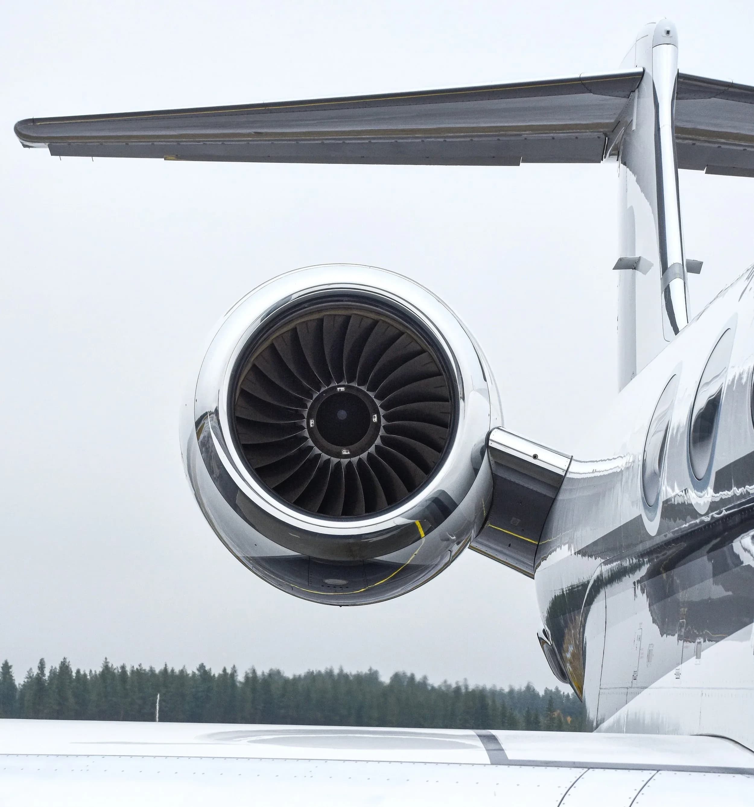Close up of a jet engine on an aircraft.
