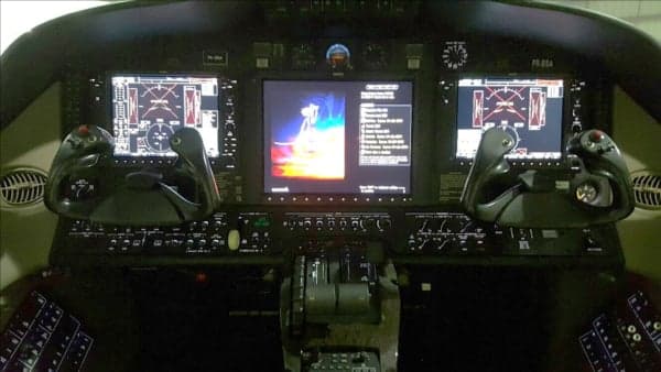 The instrument panel of an aircraft cockpit.