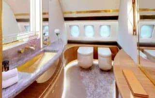 A view of the aircraft's interior, featuring a bathroom.