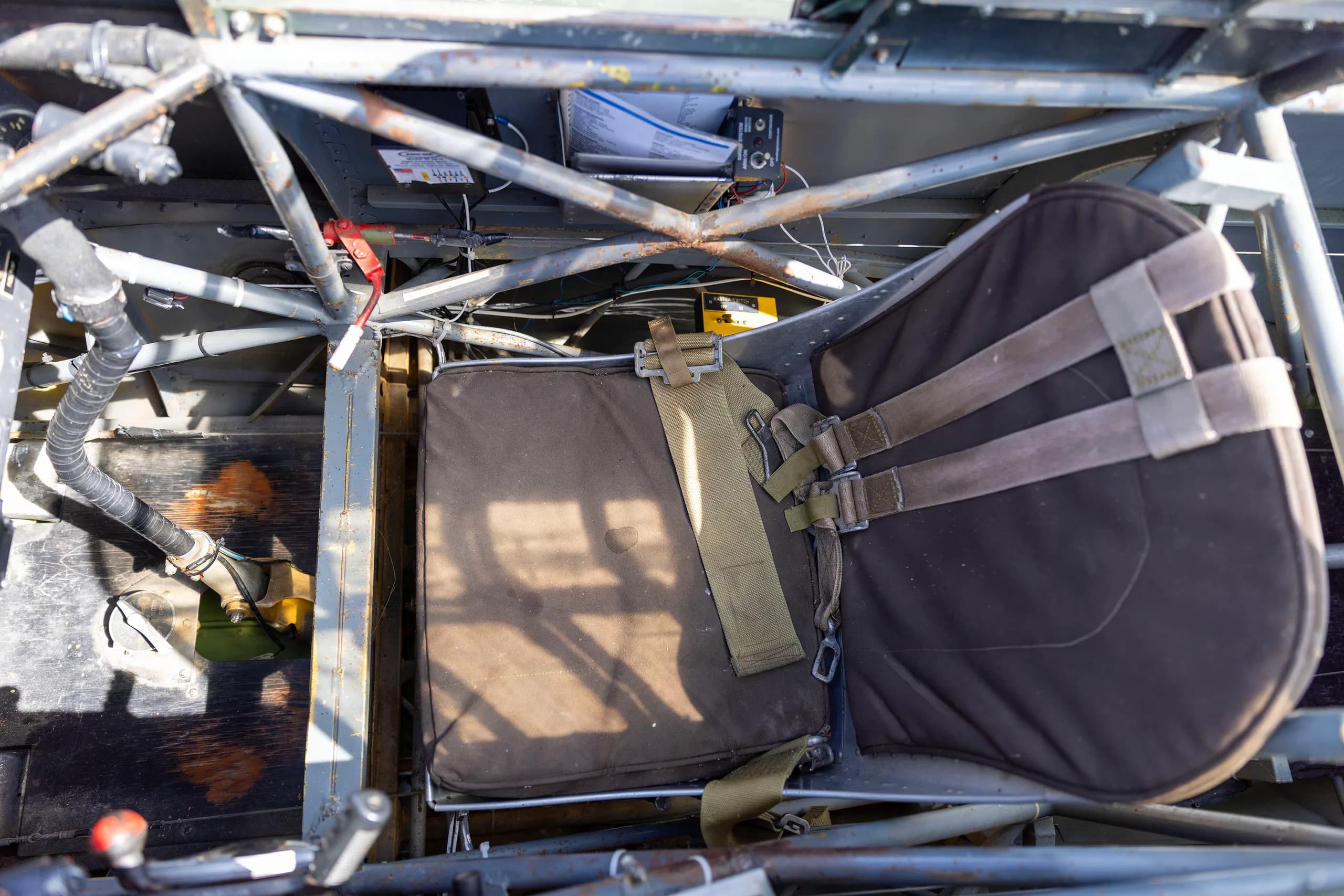The rear gunner's seat and internal fuselage structure of a Junkers Ju 87 Stuka.