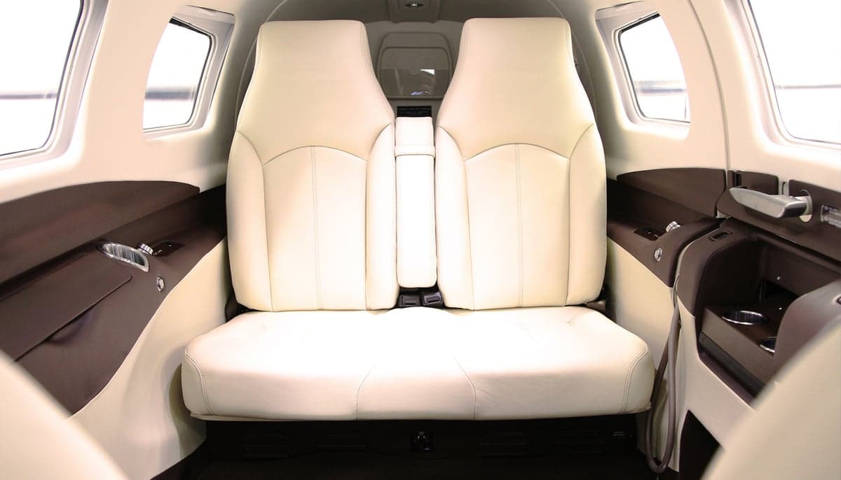 View of the aircraft's rear passenger seats.