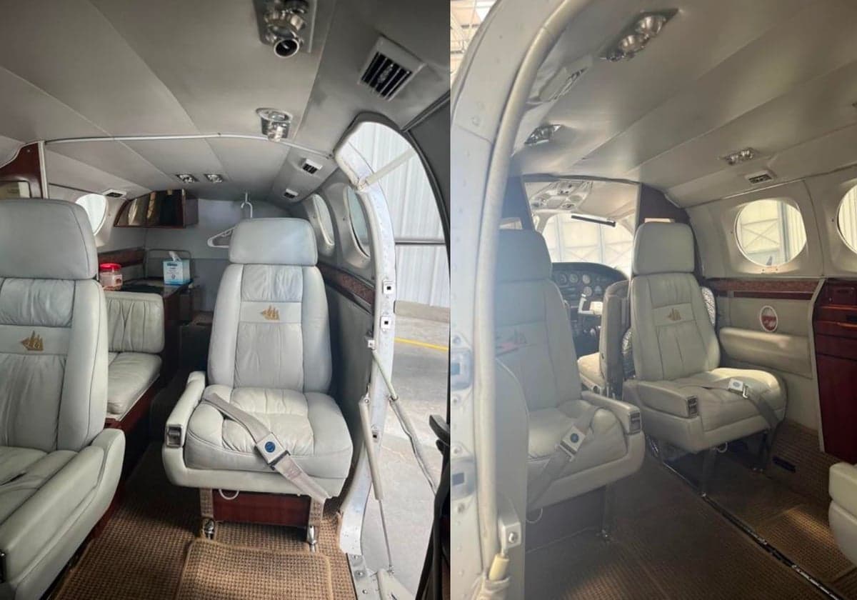 Interior view of the Cessna 421 Golden Eagle cabin with leather seats.
