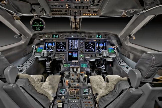 Detailed view of the Gulfstream G550 cockpit instrument panel.