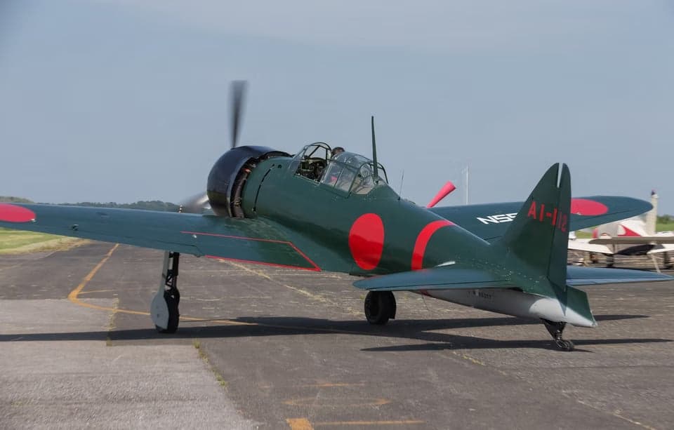 A Mitsubishi A6M Zero on the ground.